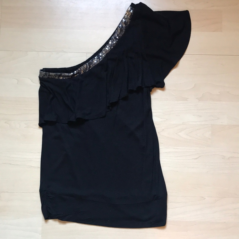 One shoulder black sequin embellished top